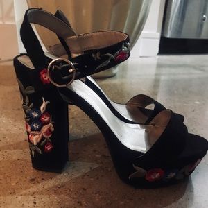 Embroidered Suede Heels